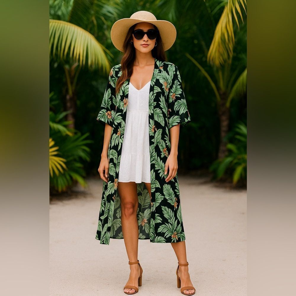 Rachel Zoe Palm Print Duster Dress - Picture 2 of 8